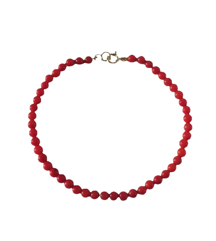 Bracelet perles corail rouge vintage fermoir or sold by 58 Facettes