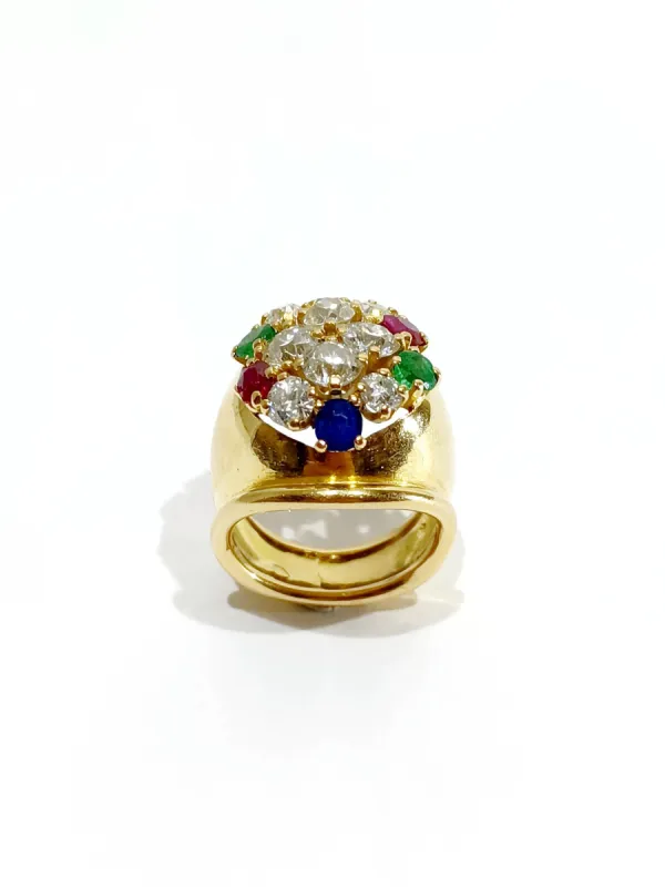 Bague en or, rubis, diamants, saphirs, émeraudes sold by 58 Facettes