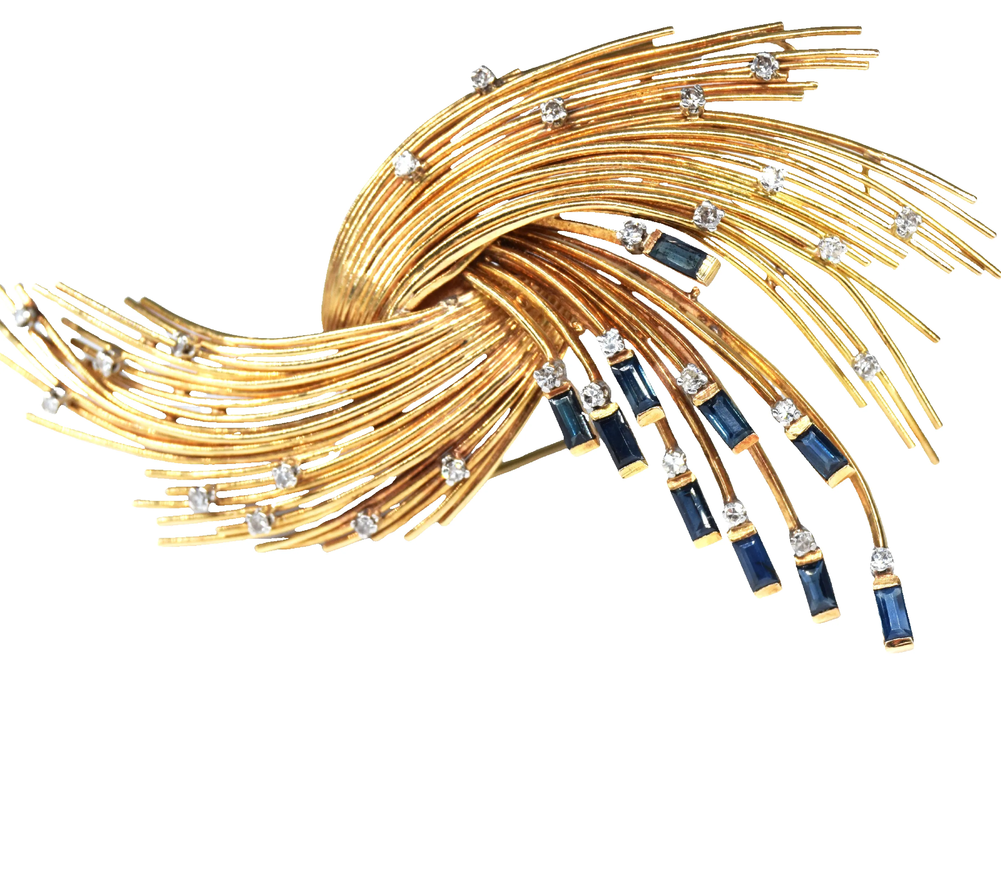 Broche vintage or jaune diamants saphirs sold by 58 Facettes