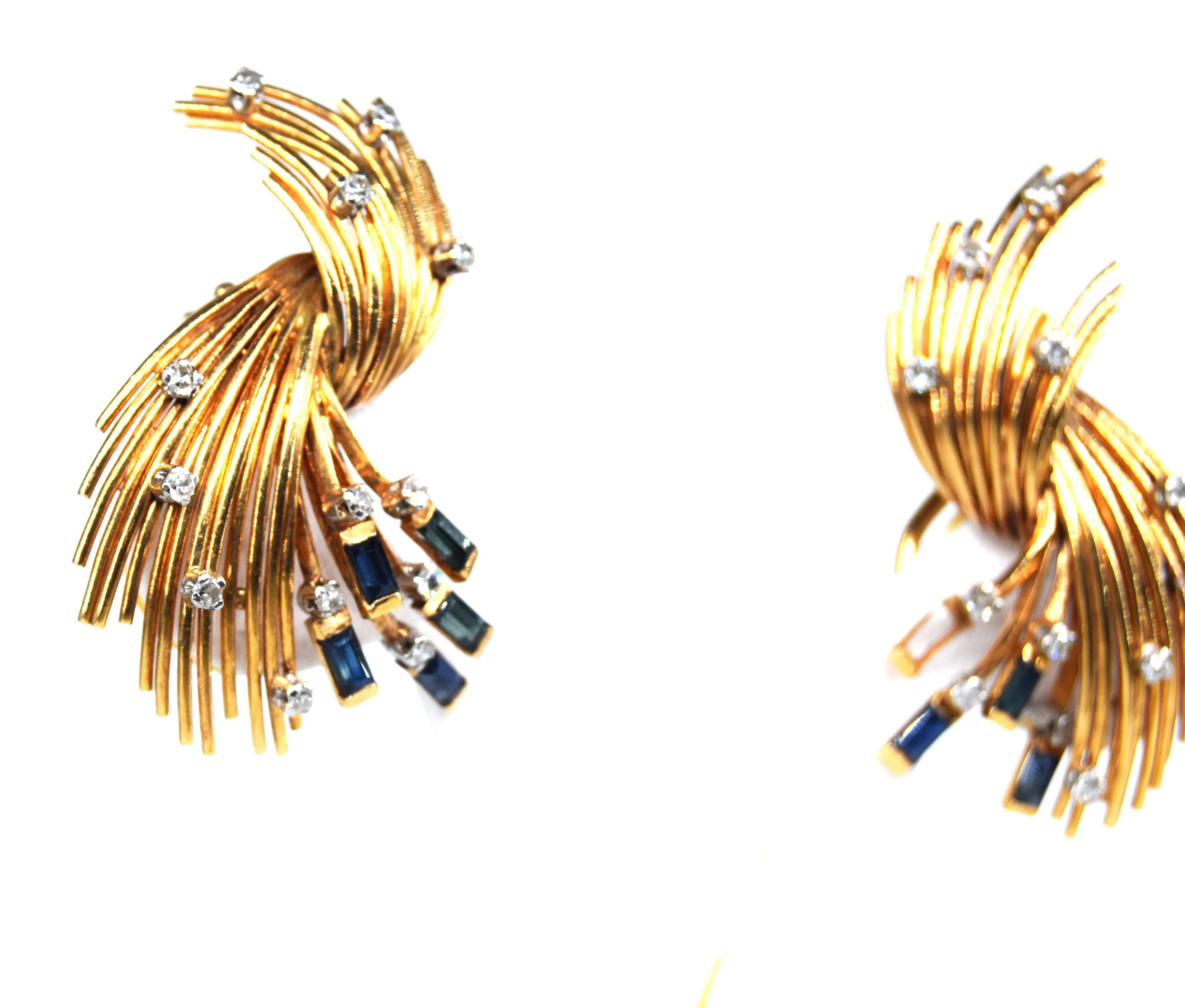 Boucles d'oreilles vintage or diamants saphirs sold by 58 Facettes
