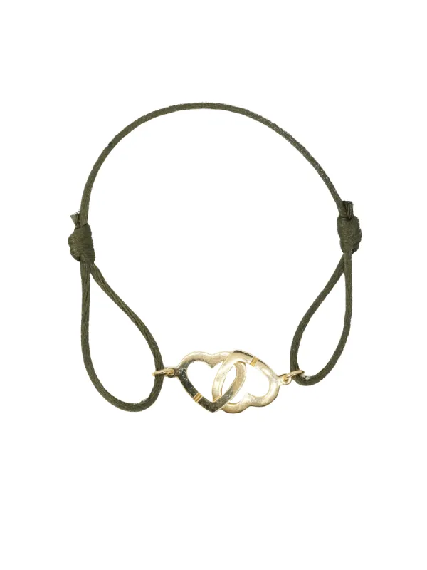 Dinh Van - Bracelet double coeur or jaune cordon kaki sold by 58 Facettes