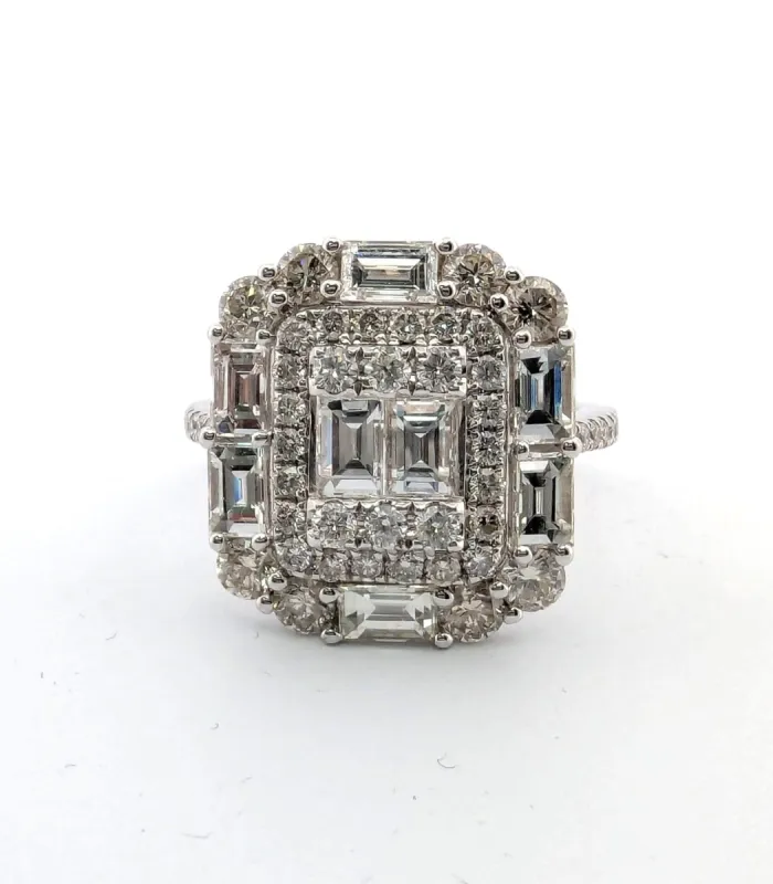 Bague en or blanc avec diamants baguette et brillant sold by 58 Facettes