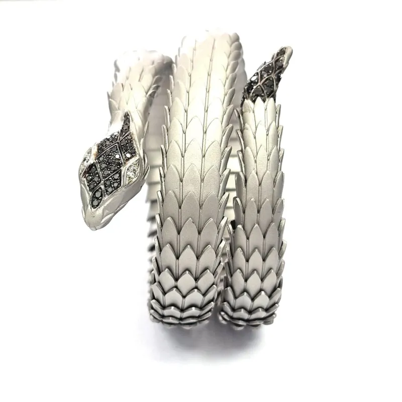 Bracelet en or blanc et argent avec diamants blancs et noirs sold by 58 Facettes