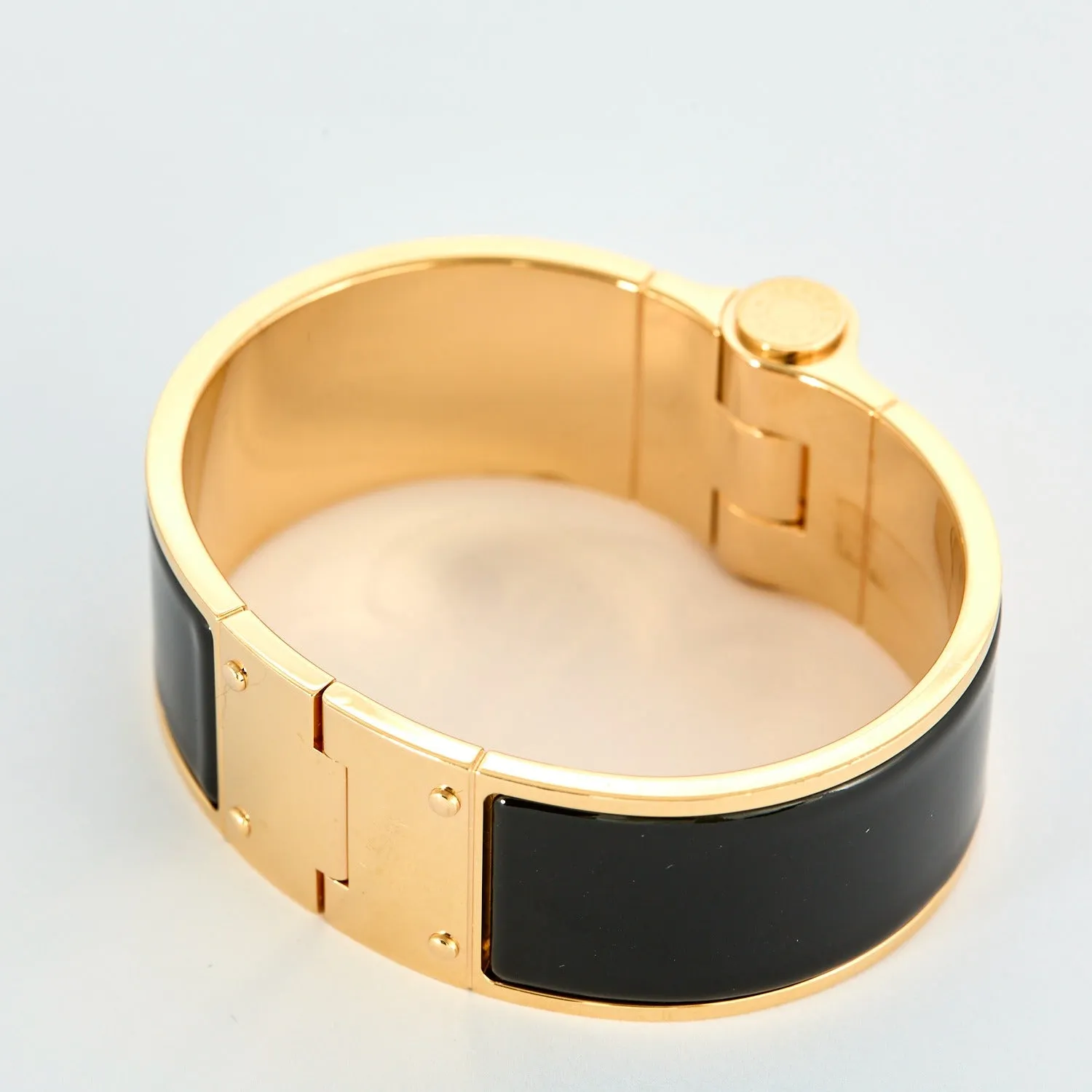 HERMES - Bracelet charnière modèle large plaqué or rose et émail noir sold by 58 Facettes product image thumbnail 5