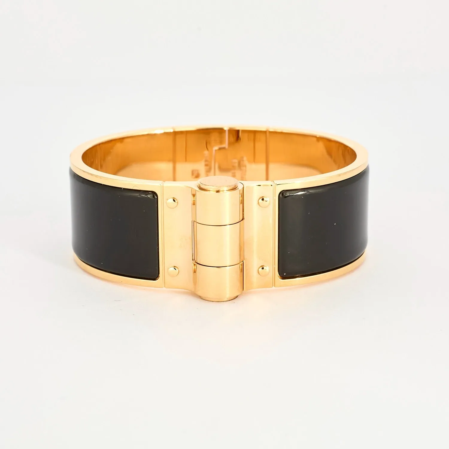 HERMES - Bracelet charnière modèle large plaqué or rose et émail noir sold by 58 Facettes product image thumbnail 3