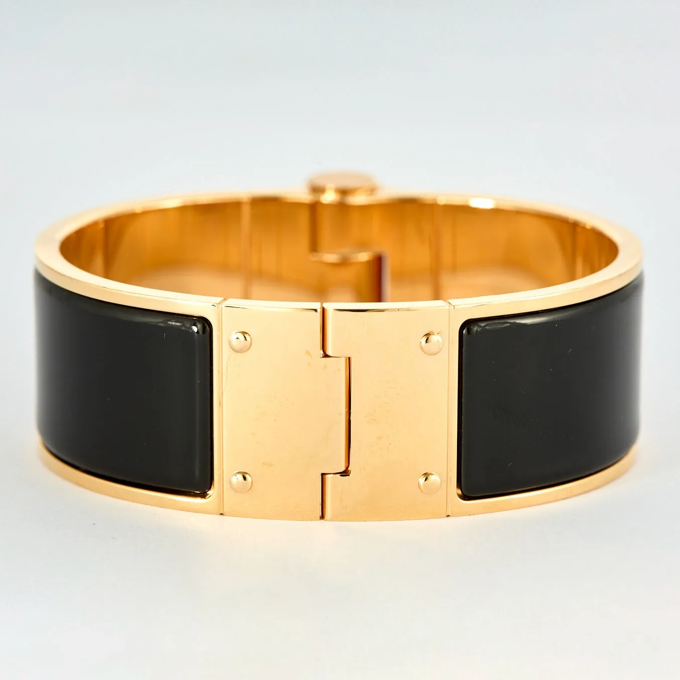 HERMES - Bracelet charnière modèle large plaqué or rose et émail noir sold by 58 Facettes product image thumbnail 4