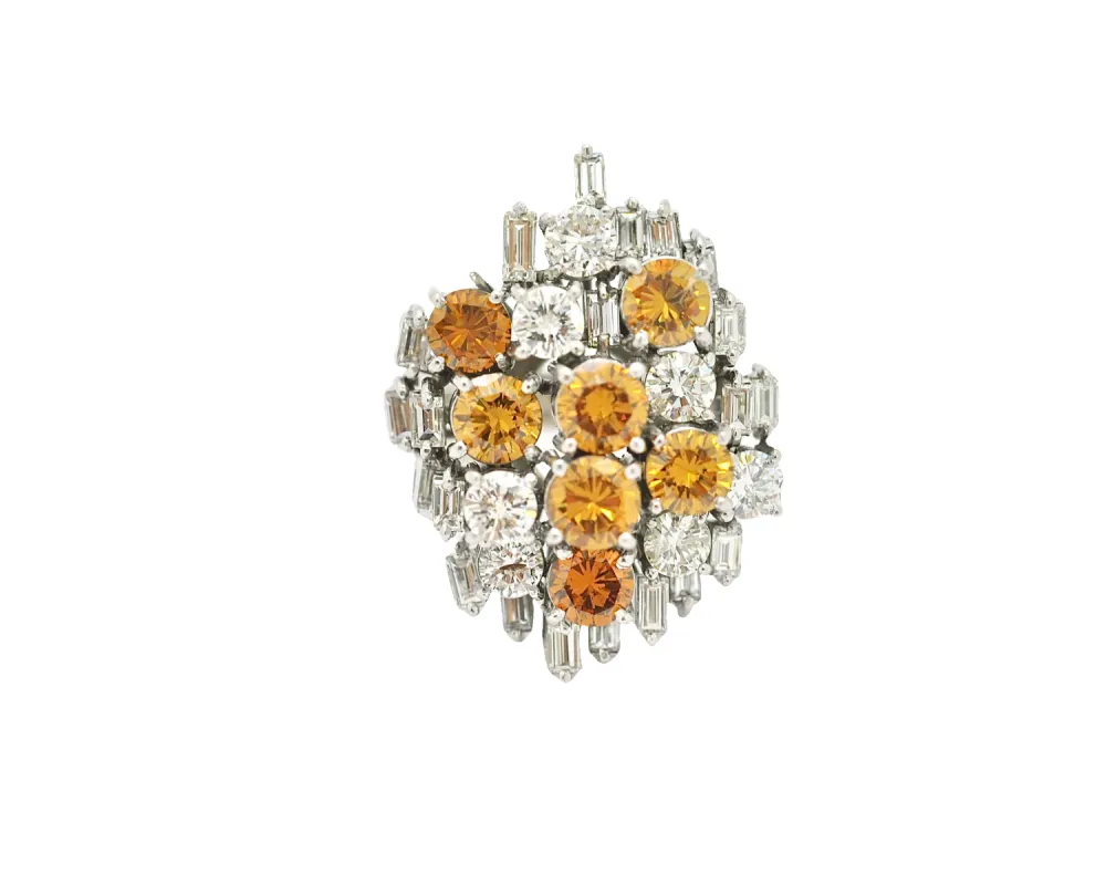 Anello oro bianco diamanti gialli e bianchi sold by 58 Facettes
