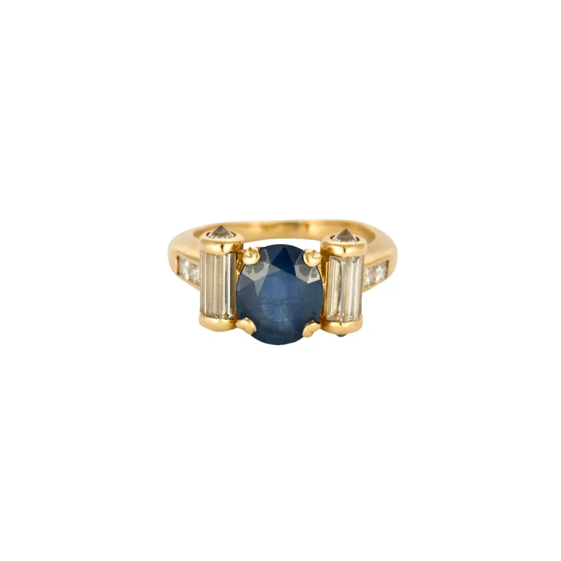 Bague Rouleaux Or Jaune Saphir Diamants Baguette sold by 58 Facettes