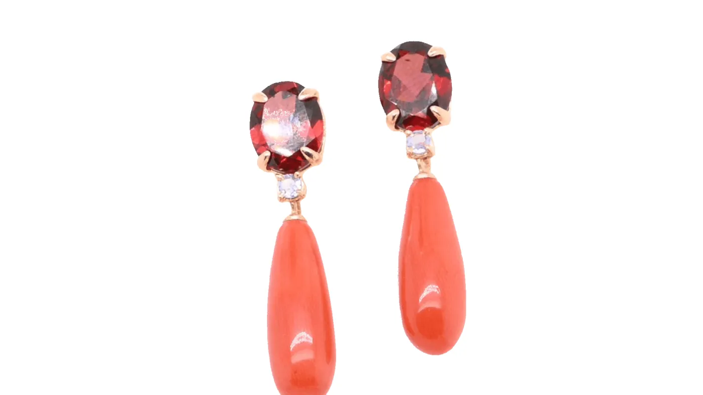 Boucles d'oreilles pendantes en or jaune avec grenat et tanzanite sold by 58 Facettes