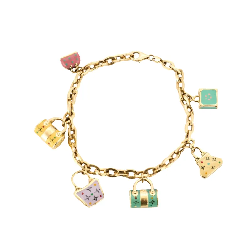 Bracelet breloques "Sacs" en or jaune et émail peint sold by 58 Facettes