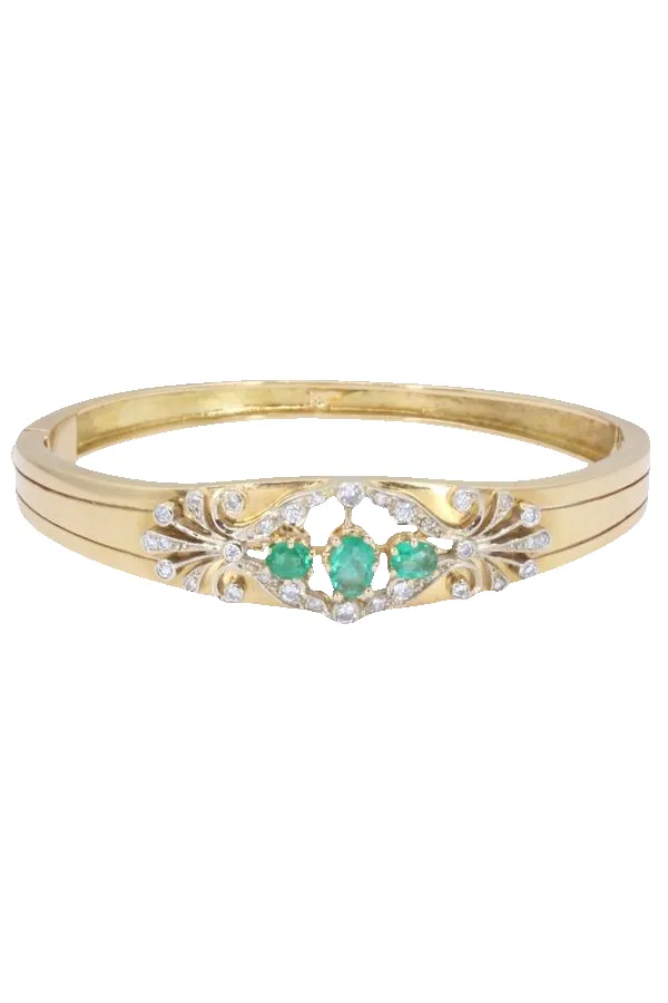 BRACELET JONC ÉMERAUDES ET DIAMANTS sold by 58 Facettes