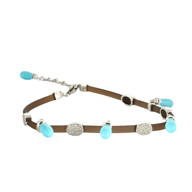 BRACELET OR BLANC, DIAMANTS ET TURQUOISE. sold by 58 Facettes