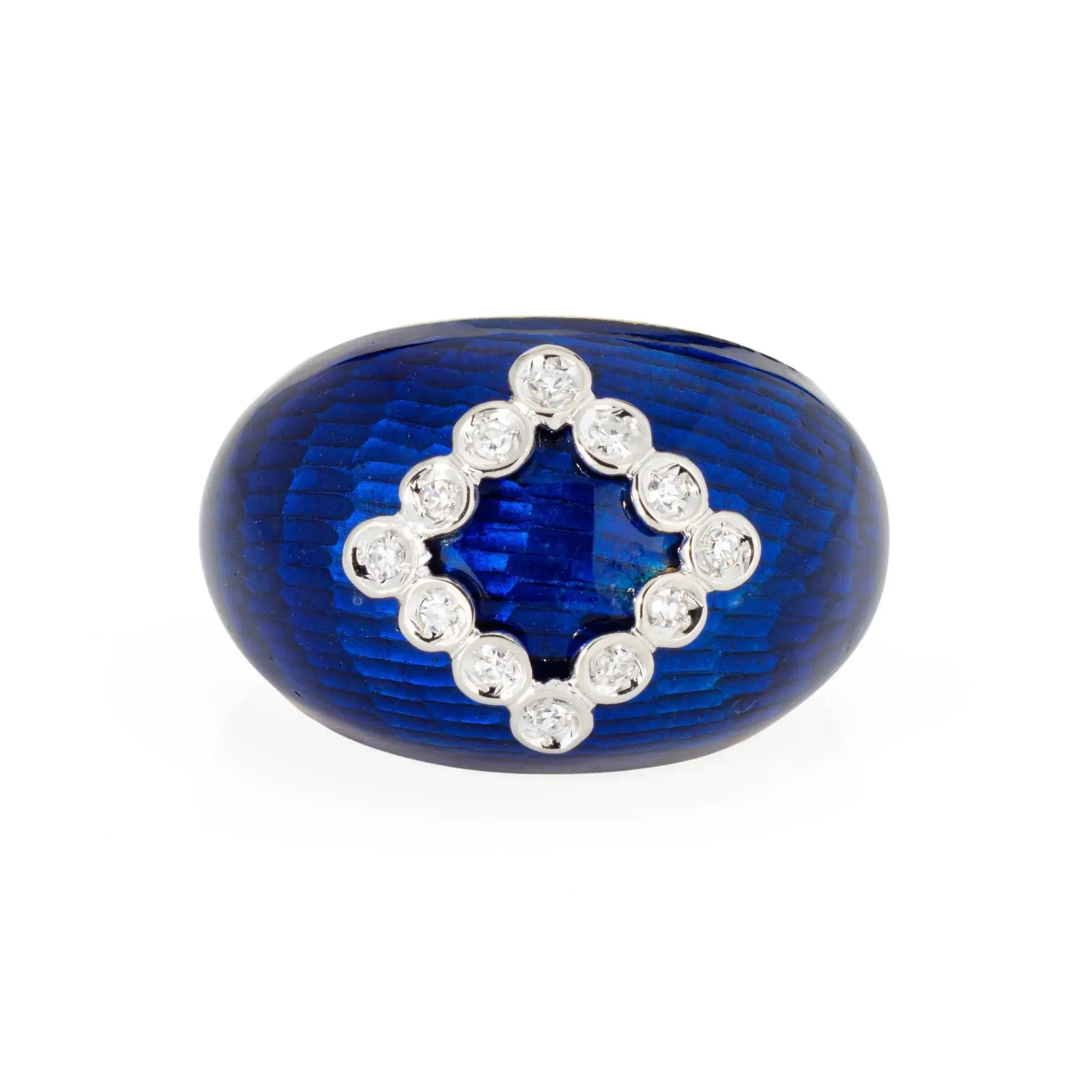 Royal Blue Enamel Dome Ring Diamond Vintage Yellow Gold sold by 58 Facettes