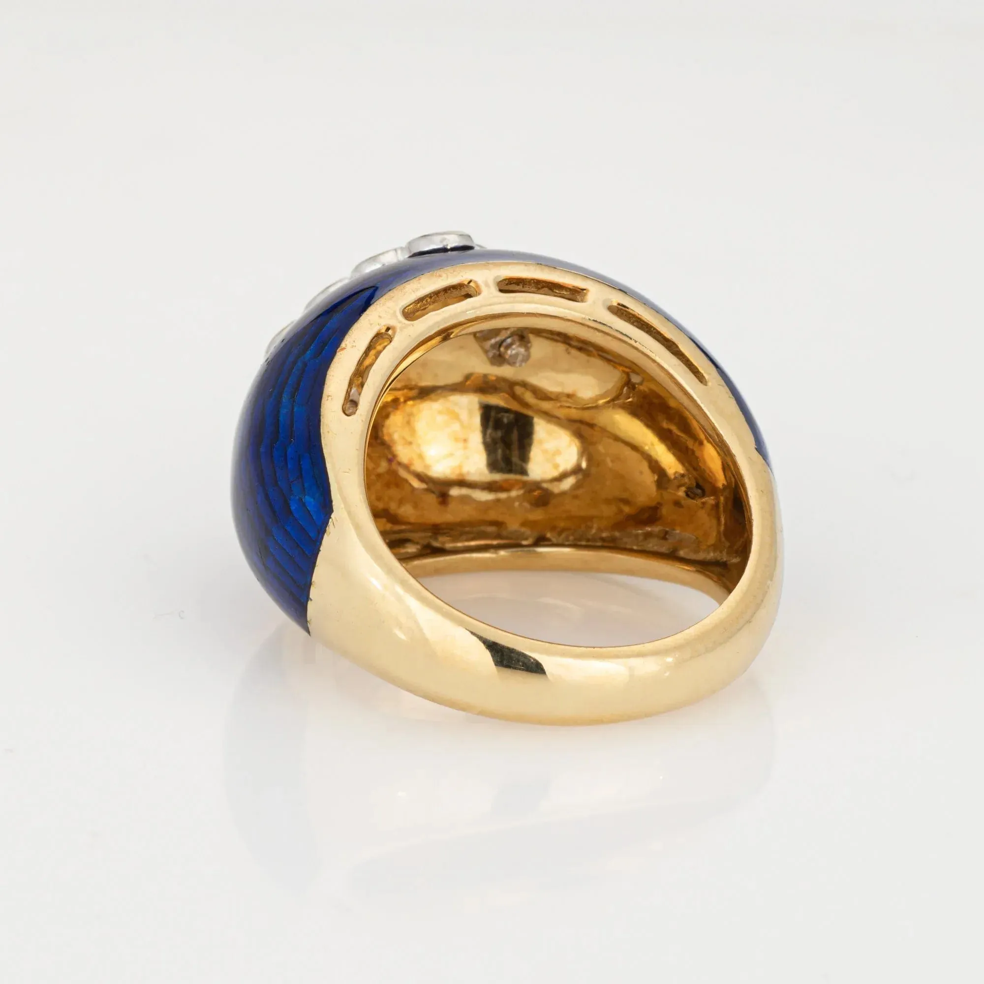 Royal Blue Enamel Dome Ring Diamond Vintage Yellow Gold sold by 58 Facettes product image thumbnail 5