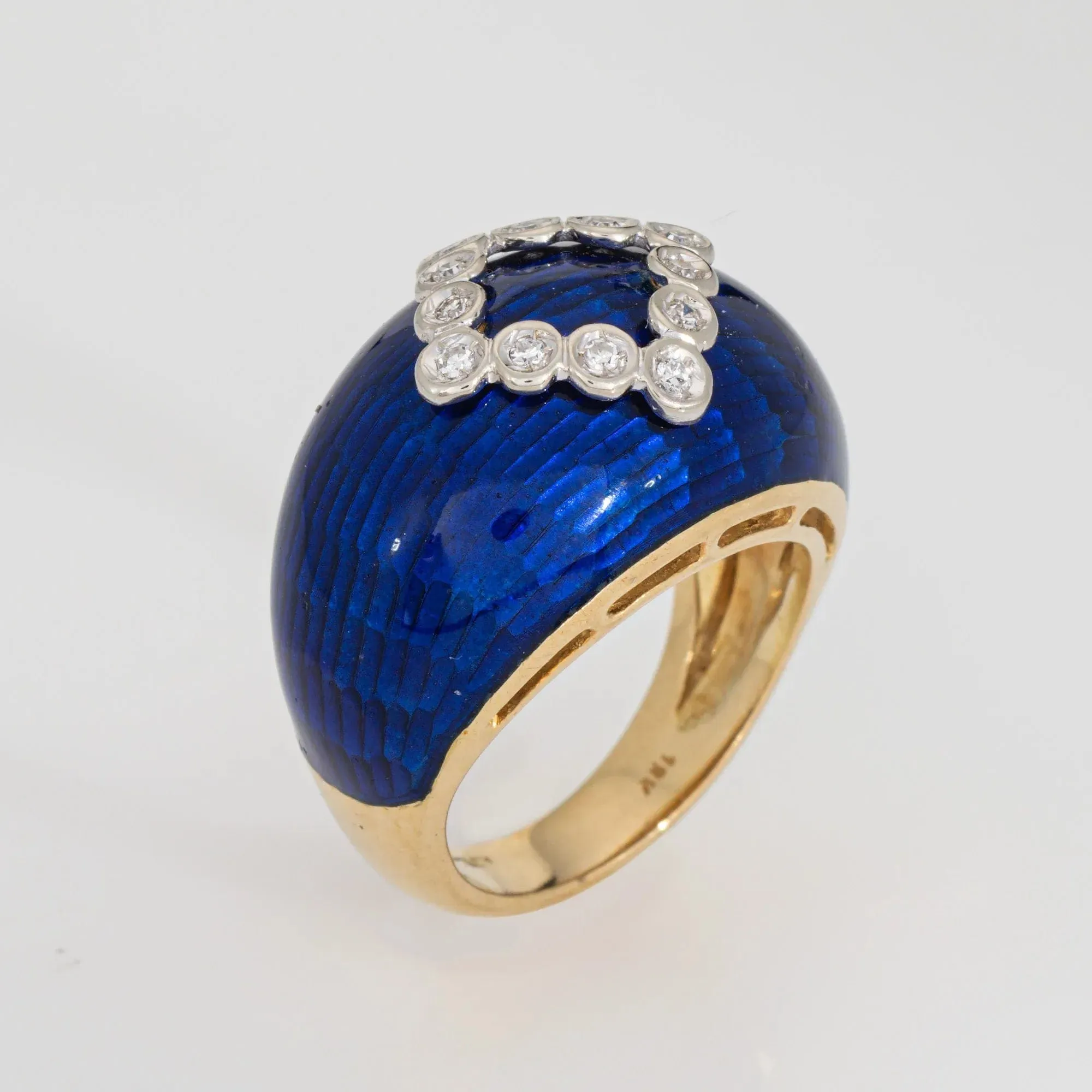 Royal Blue Enamel Dome Ring Diamond Vintage Yellow Gold sold by 58 Facettes product image thumbnail 3