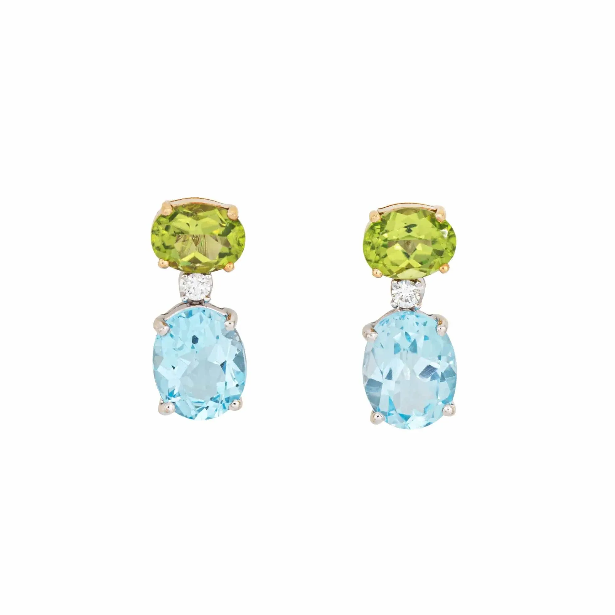 Boucles d'oreilles pendantes en or 18k, péridot, topaze bleue et diamants sold by 58 Facettes product image thumbnail 2