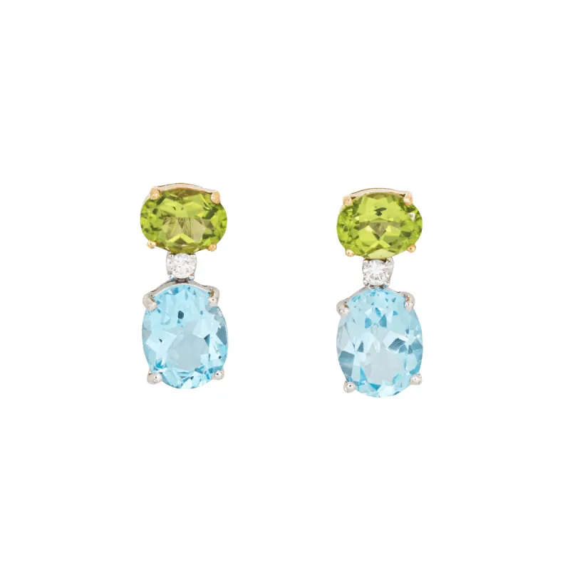 Boucles d'oreilles pendantes topaze bleue, péridot et diamants sold by 58 Facettes