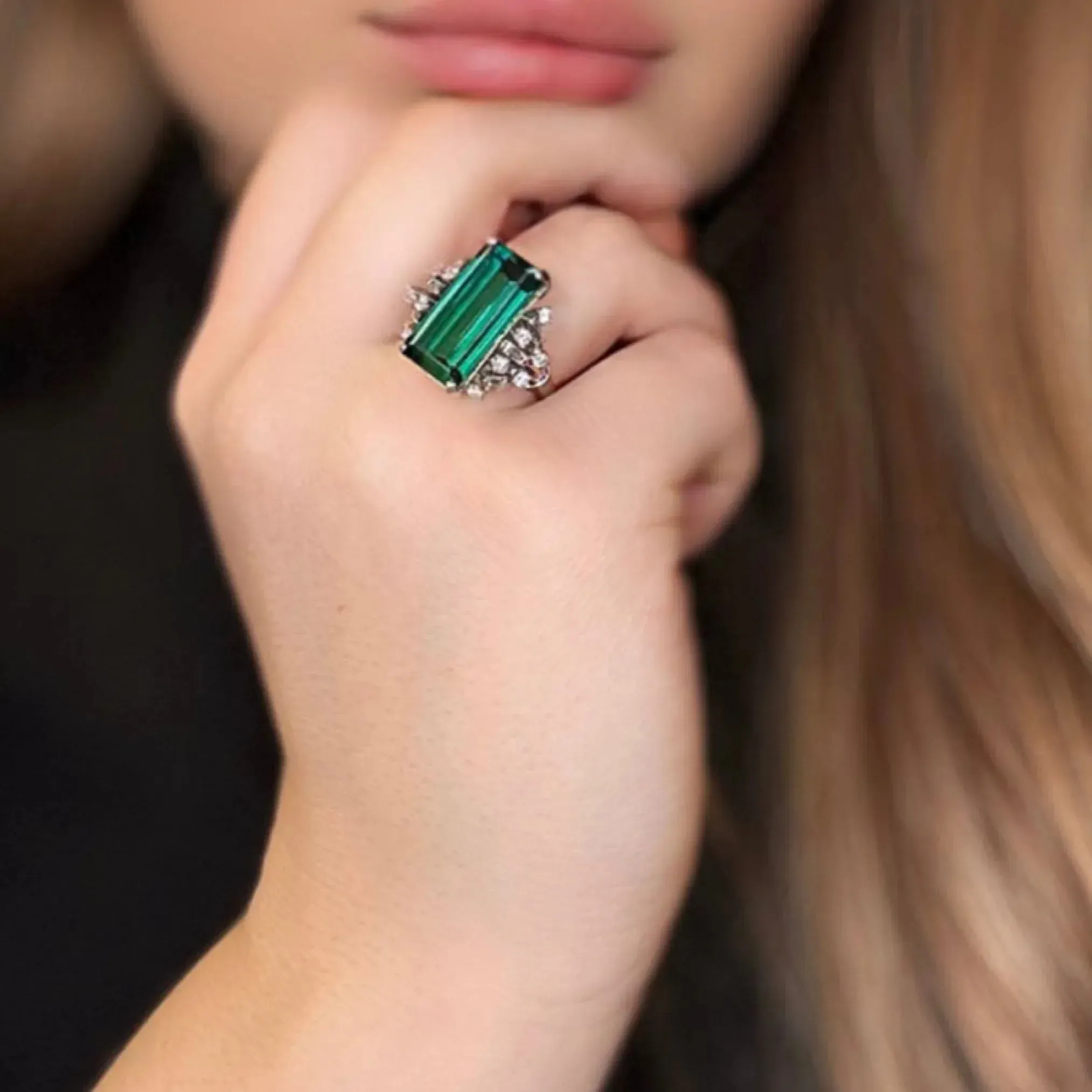 Bague Cocktail Platine Tourmaline Diamants sold by 58 Facettes product image thumbnail 2