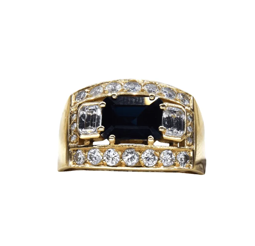 Bague en or jaune avec saphir et diamant sold by 58 Facettes