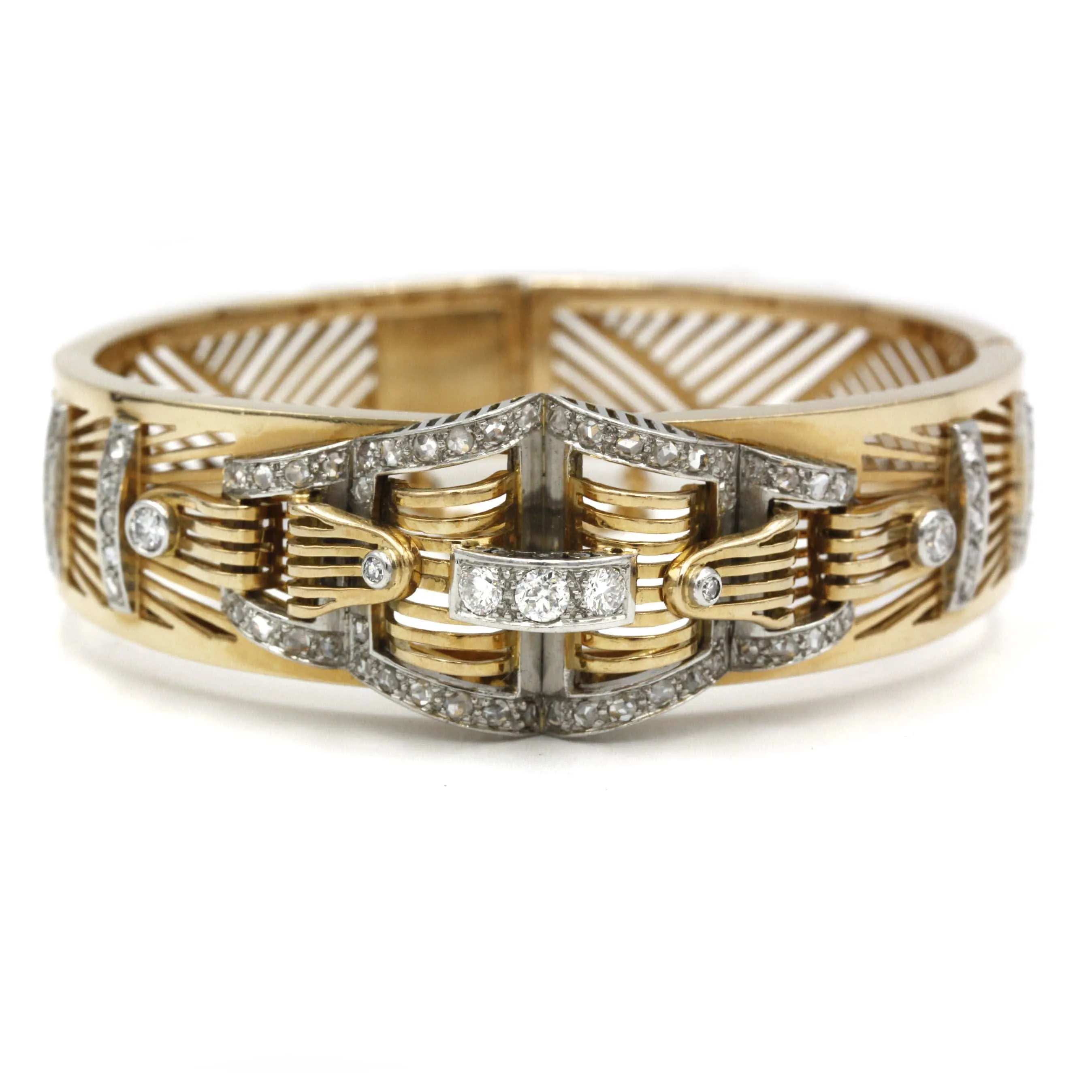 Bracelet Tank or, platine, diamants sold by 58 Facettes