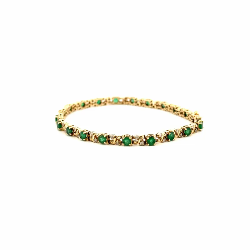 Bracelet Rivière Or Jaune 14k Émeraudes & Diamants sold by 58 Facettes