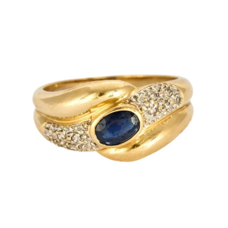 Bague en or jaune, saphir et diamants sold by 58 Facettes