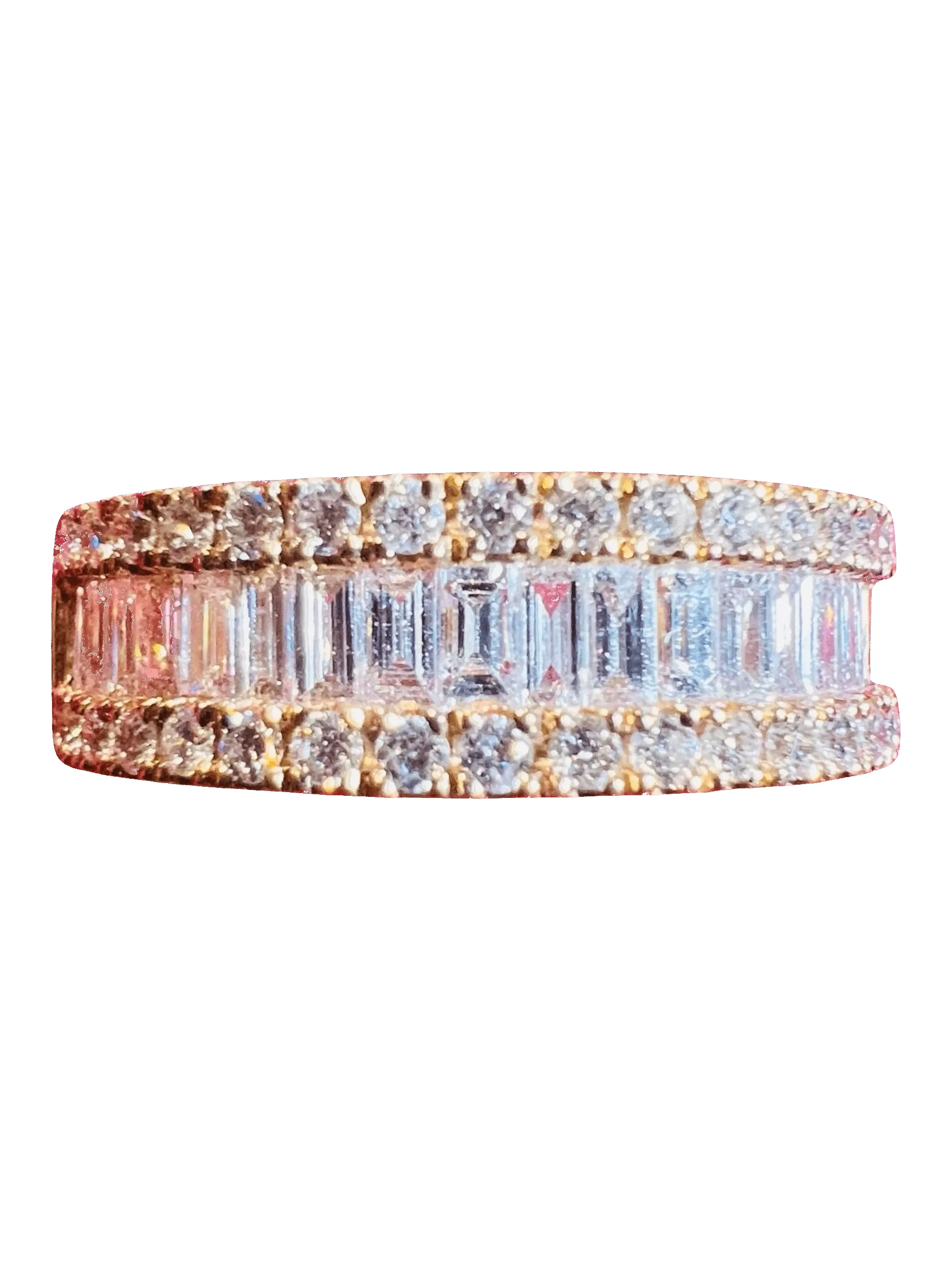 Bague demi-alliance or jaune, diamants baguette, pavage sold by 58 Facettes