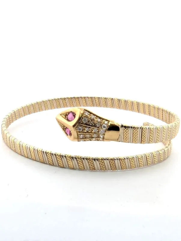 Bracelet rigide or jaune et blanc rubis et diamants sold by 58 Facettes