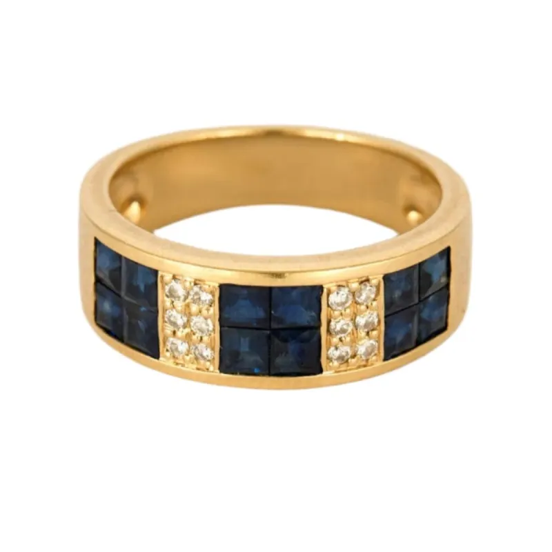Bague bandeau or jaune, saphir calibrés et diamants sold by 58 Facettes