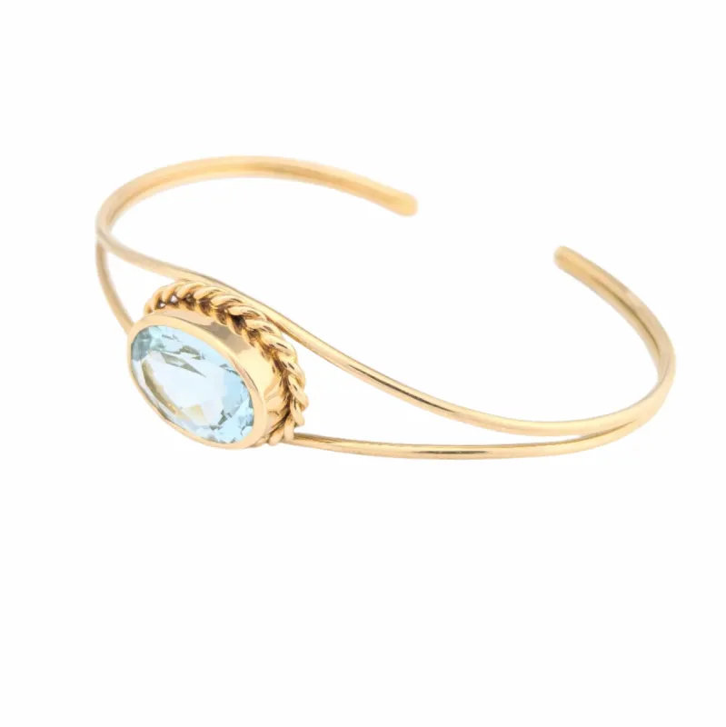 Bracelet jonc or jaune et aigue-marine sold by 58 Facettes