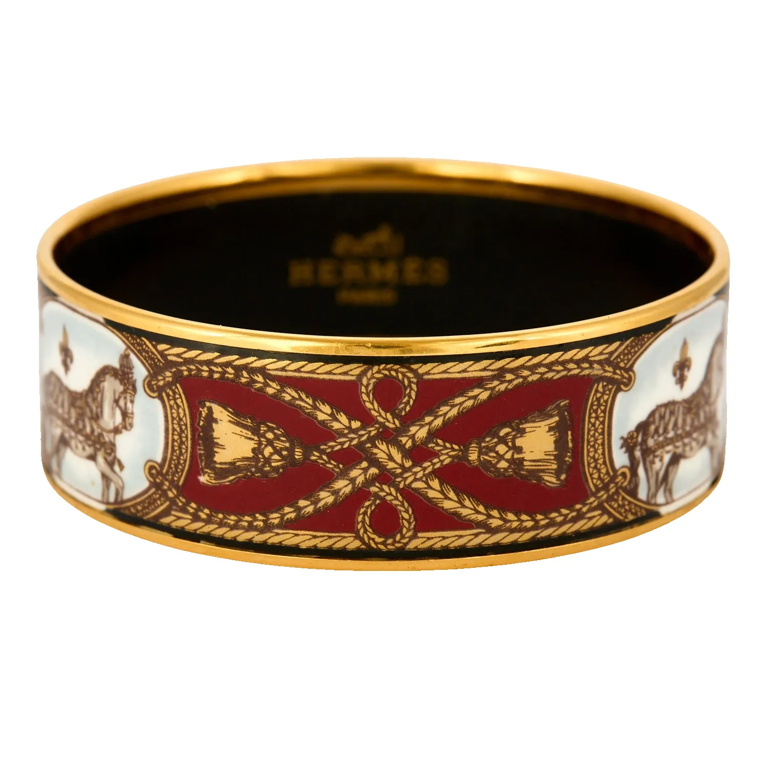 HERMÈS - Bracelet en métal doré et émail à motif hippique sold by 58 Facettes