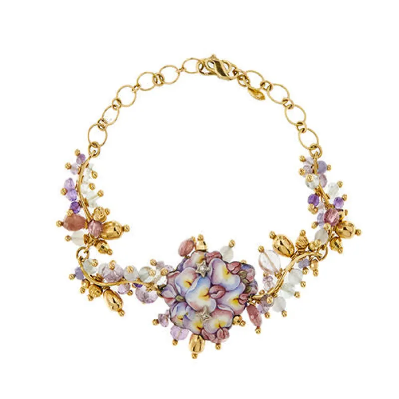 Bracelet fleurs émaillées, diamants et pierres précieuses sold by 58 Facettes