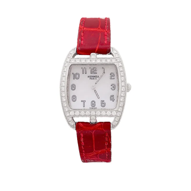 Montre Hermès, "Cape Cod Tonneau", en acier et diamants sur cuir. sold by 58 Facettes