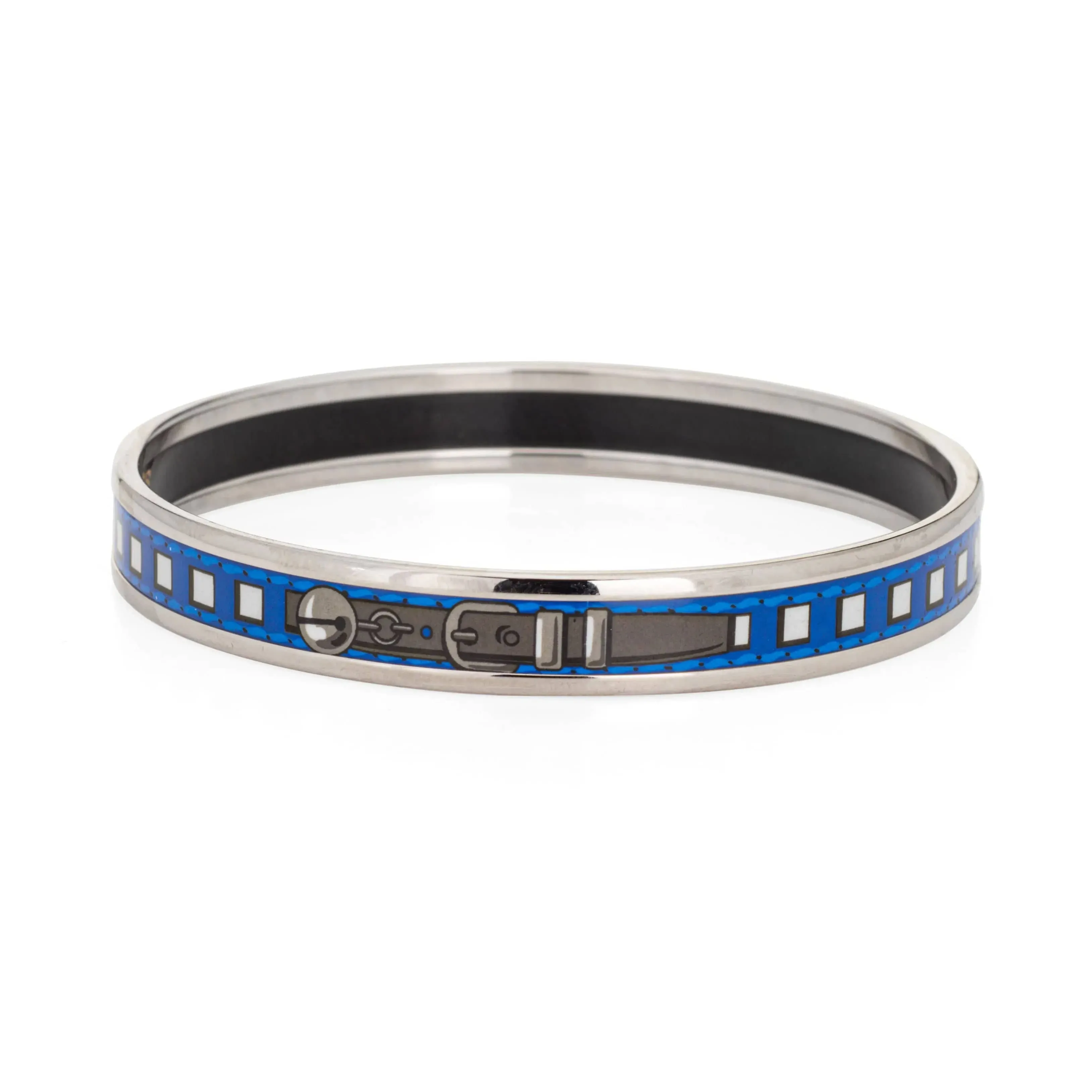Hermès - Bracelet jonc en émail motif ceinture carrée bleue sold by 58 Facettes