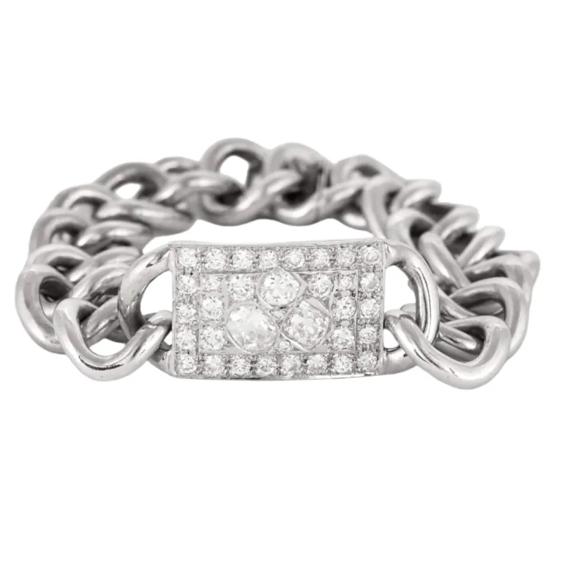 Bracelet gourmette, or blanc et diamants sold by 58 Facettes