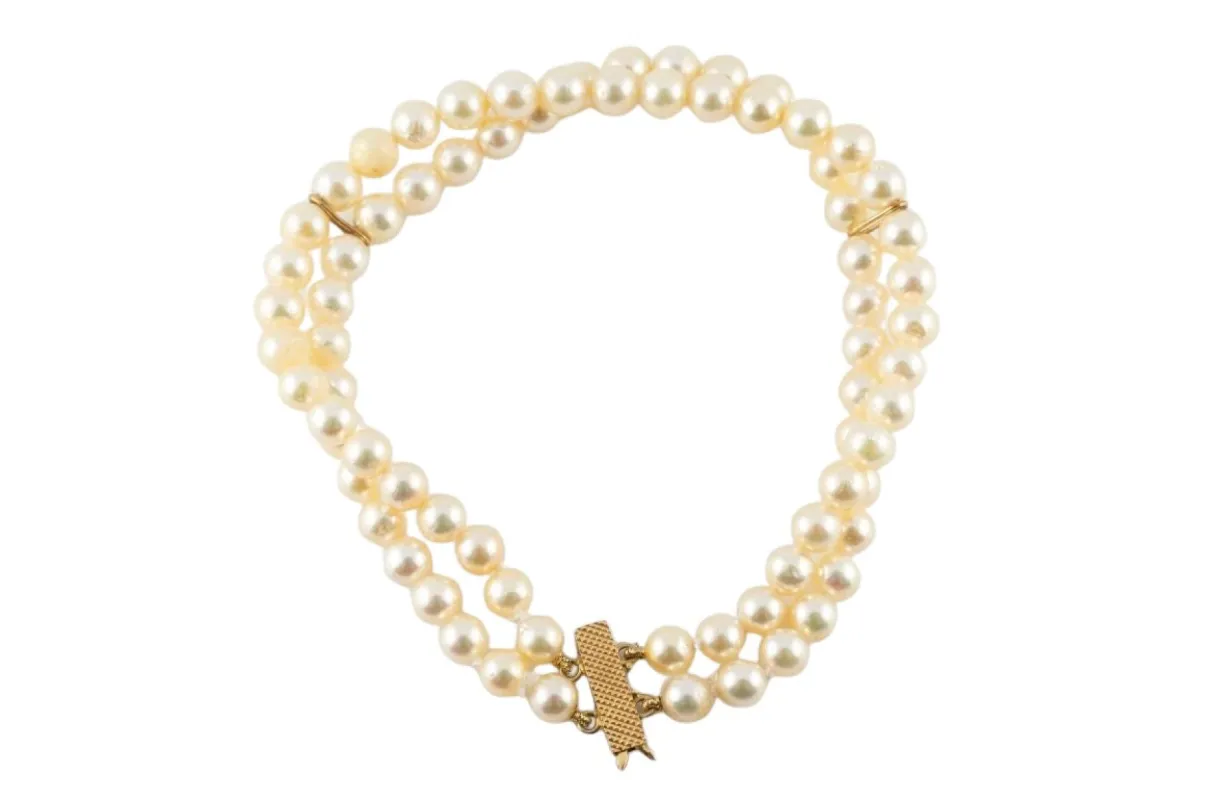 Bijoux Bracelet 2 Rangs De Perles De Culture Fermoir Or 18k 18 Cm sold by 58 Facettes