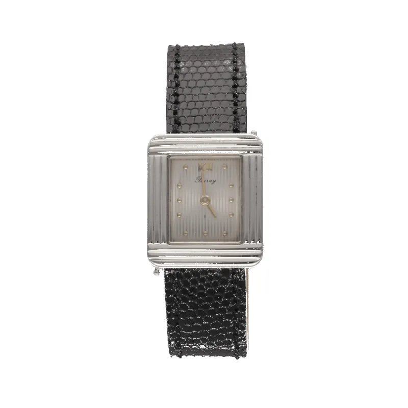 Montre Poiray "Ma première" Dame Acier Quartz vers 2015. Bracelet lézard noir . 17 cm. made by 58 Facettes
