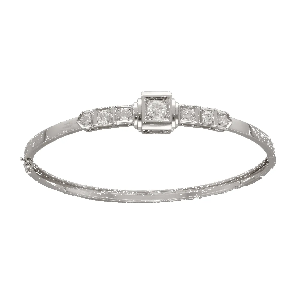 Bracelet Art Déco Platine jonc ouvrant avec diamants, vers 1930 sold by 58 Facettes