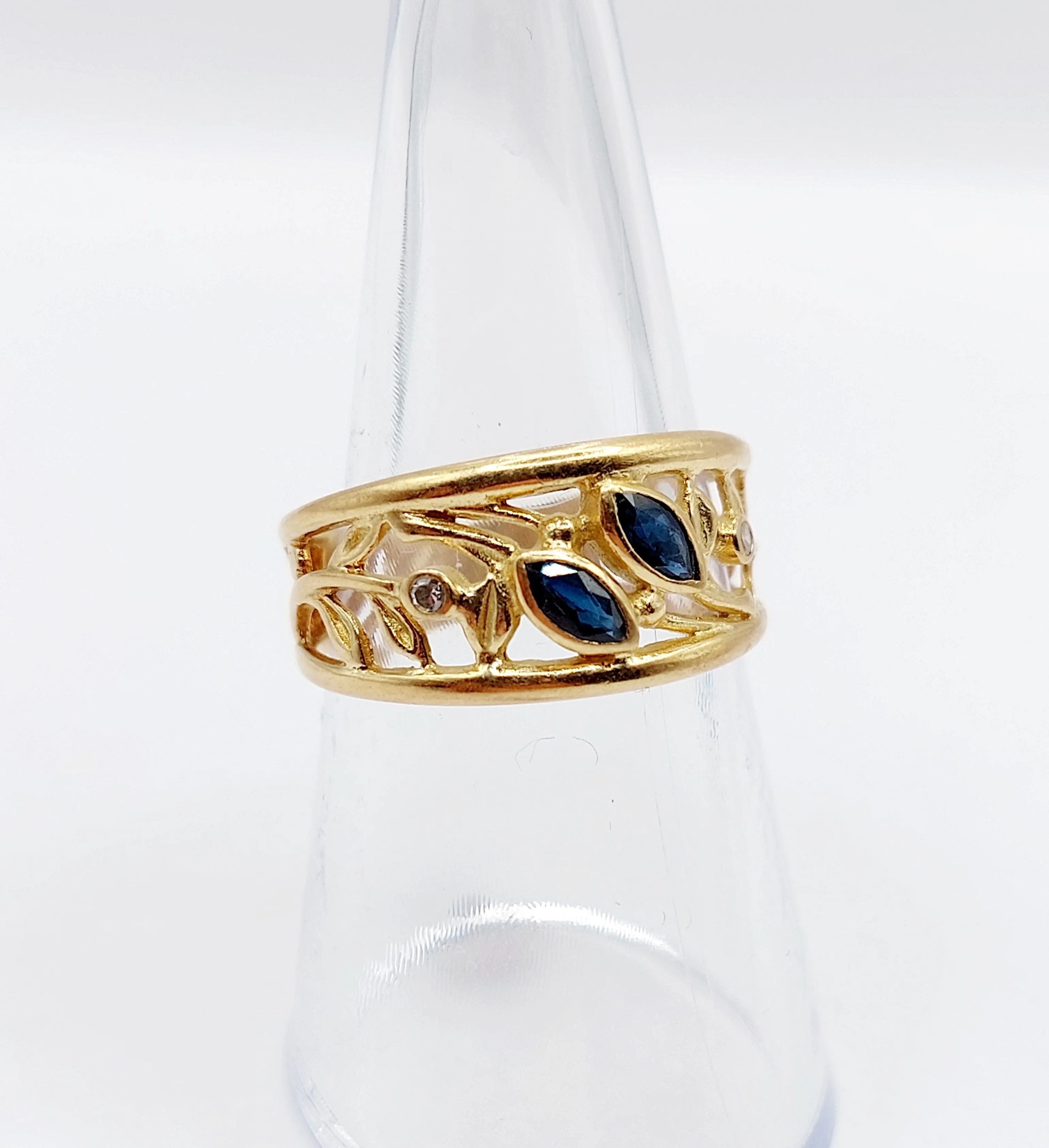 Bague bandeau Art Nouveau or jaune, saphirs navette, diamants sold by 58 Facettes product image thumbnail 5