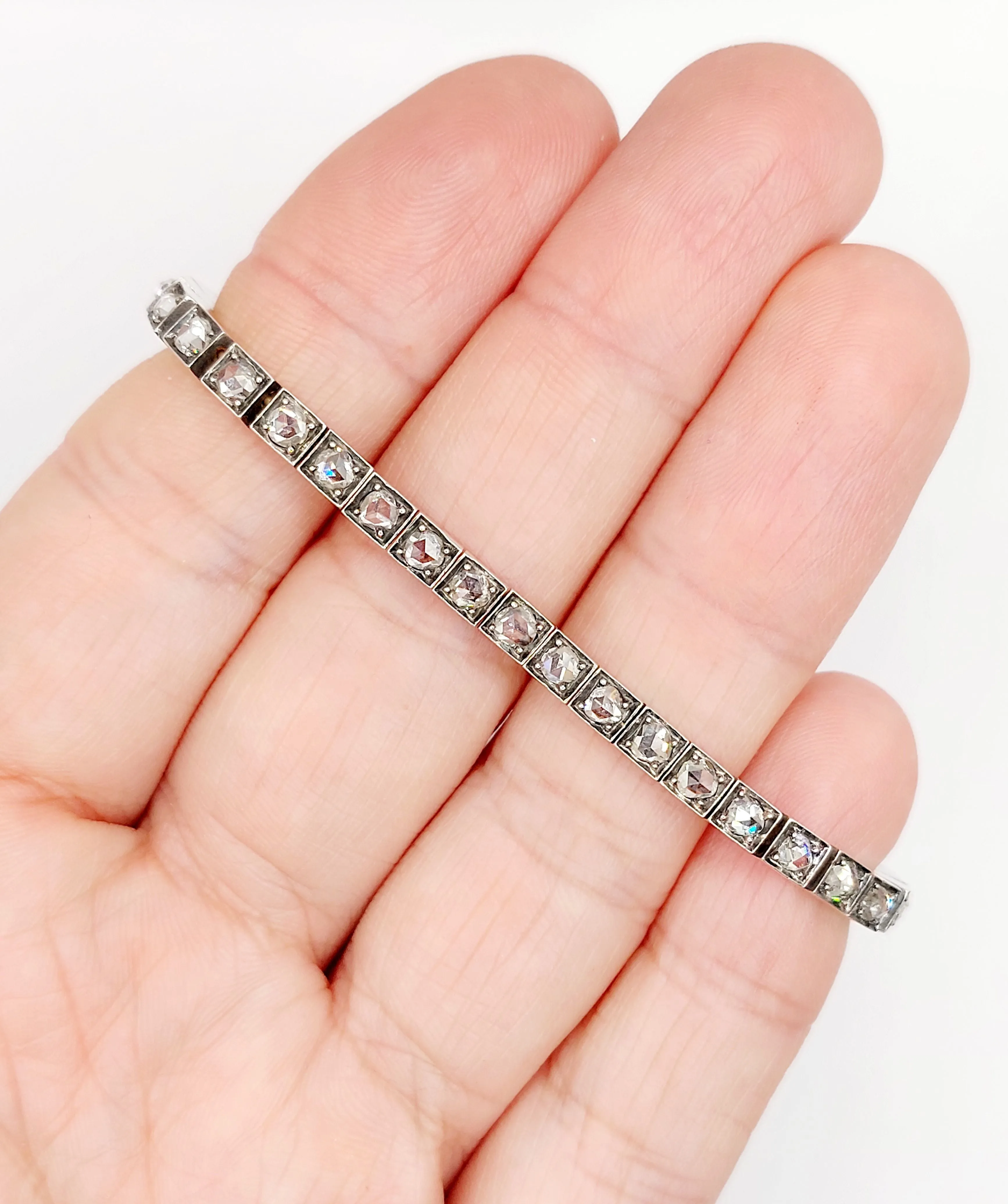 Bracelet tennis or jaune et argent, 3,00 cts diamant taille rose (circa 1900) sold by 58 Facettes product image thumbnail 2