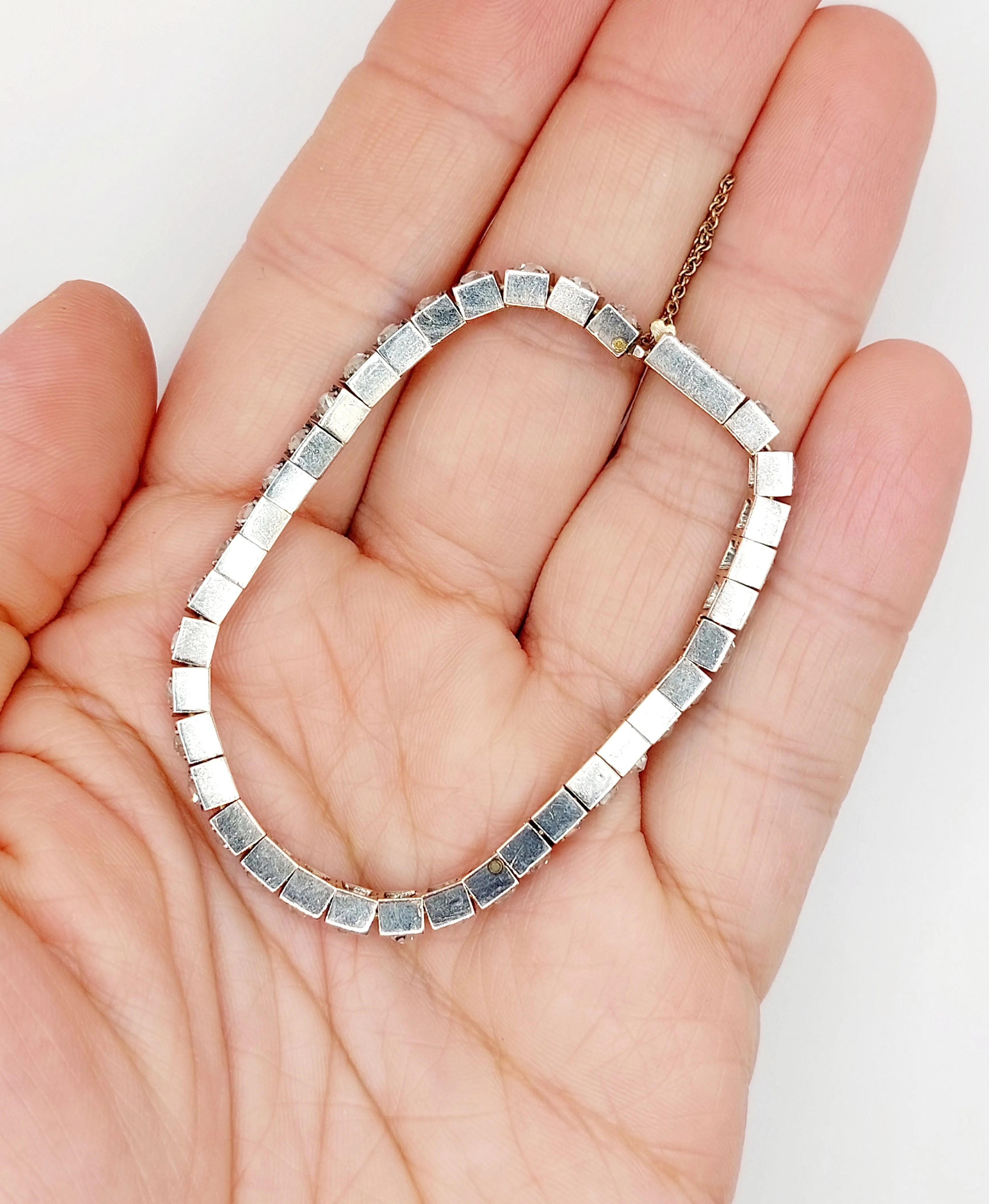 Bracelet tennis or jaune et argent, 3,00 cts diamant taille rose (circa 1900) sold by 58 Facettes product image thumbnail 3