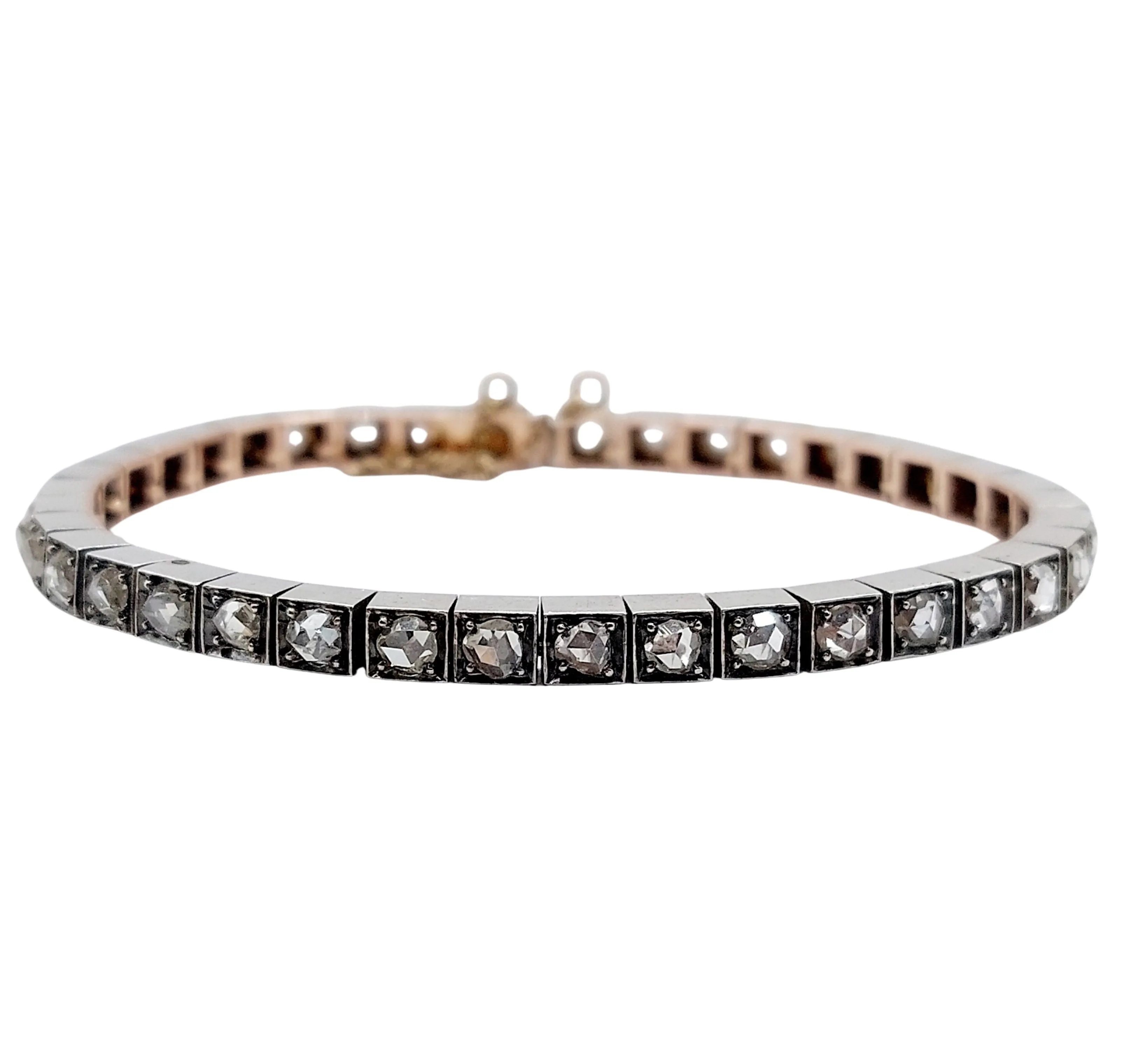 Bracelet tennis or jaune et argent, 3,00 cts diamant taille rose (circa 1900) sold by 58 Facettes