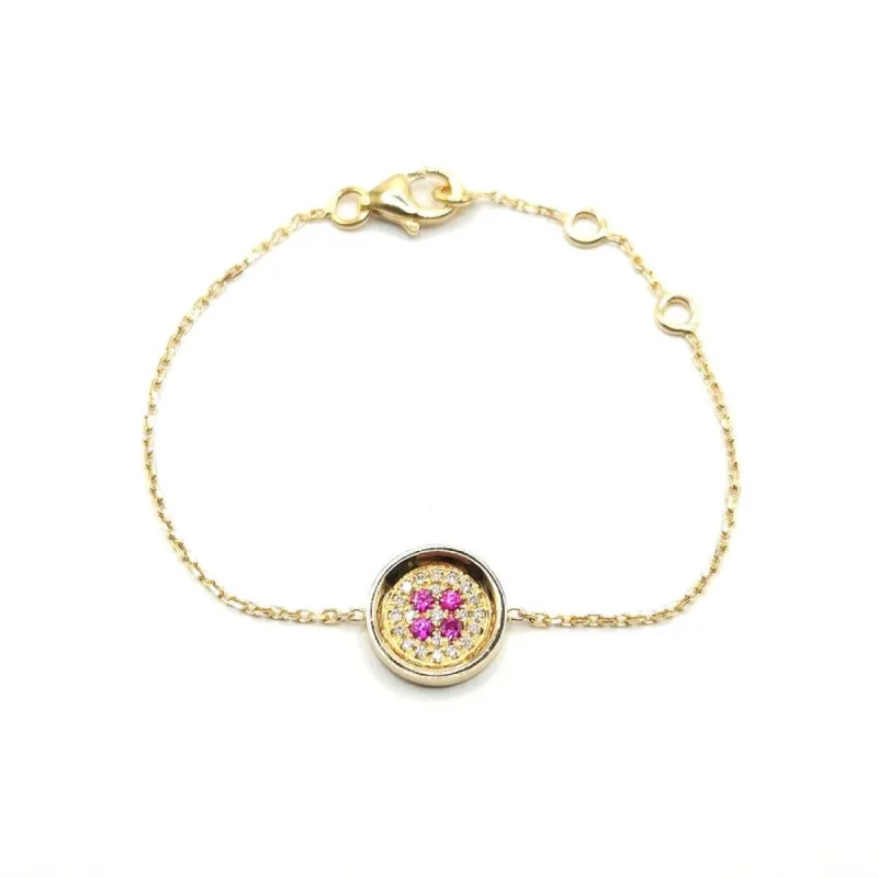 Bracelet or jaune diamants et saphirs roses signé Ely Bela sold by 58 Facettes