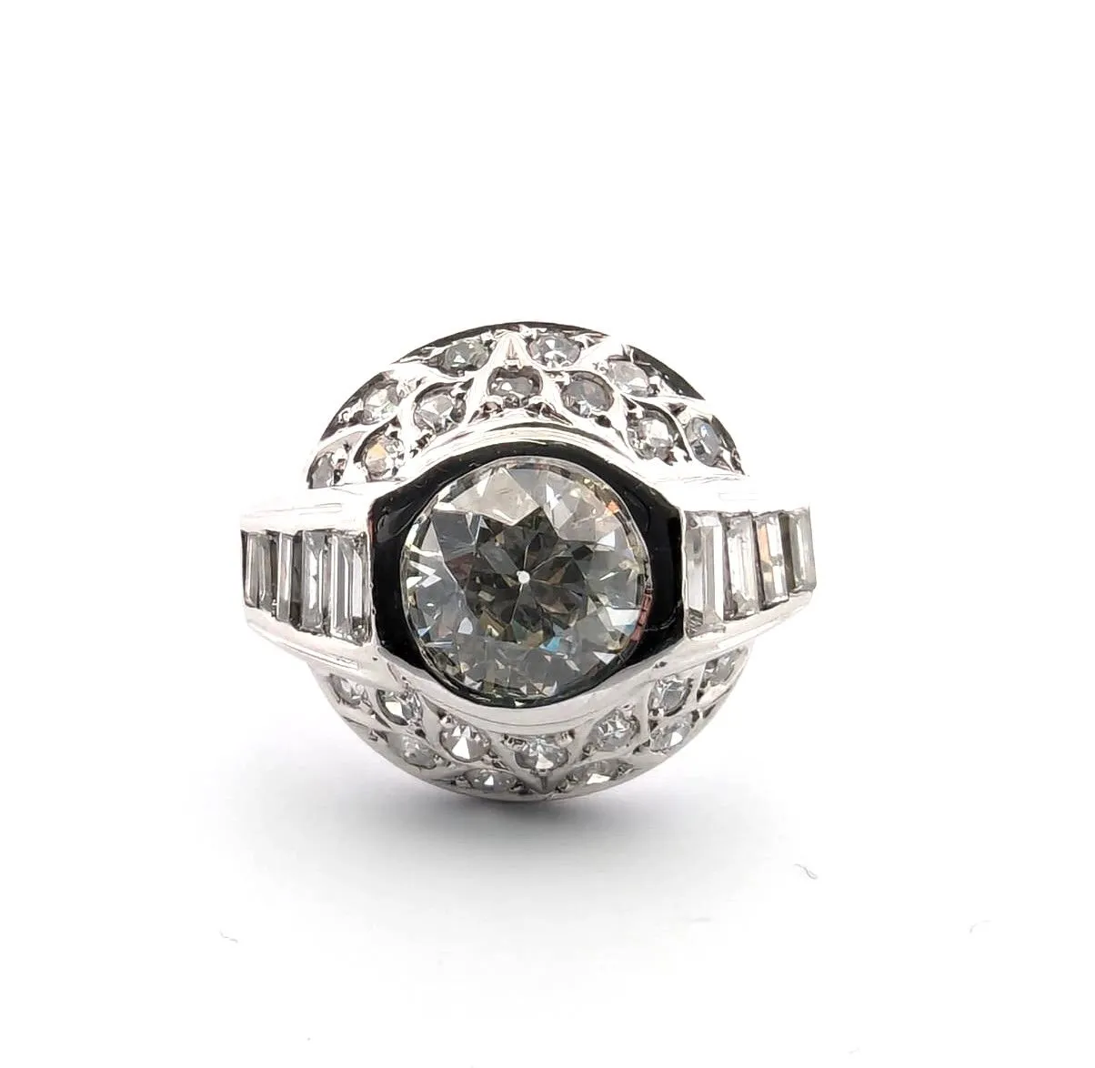 Bague en or blanc avec diamant central Old Mine, baguettes latérales et huit huit sold by 58 Facettes product image thumbnail 2