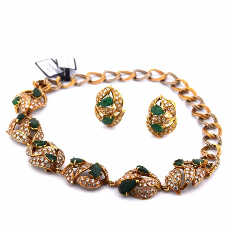 Ensemble collier et boucles d’oreilles émeraudes et diamants made by 58 Facettes