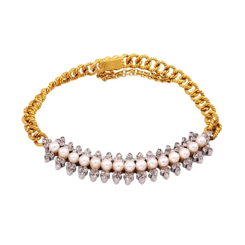 Bracelet Napoléon III or jaune, perles et diamants sold by 58 Facettes