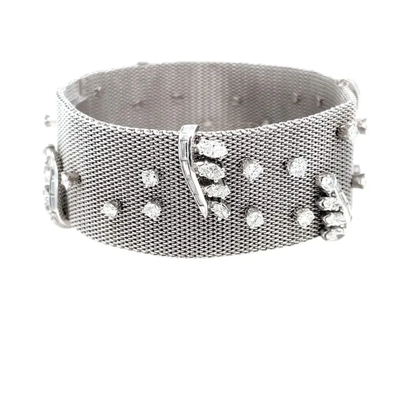 Bracelet rétro en tissu platine avec diamants de 7,50 ct made by 58 Facettes