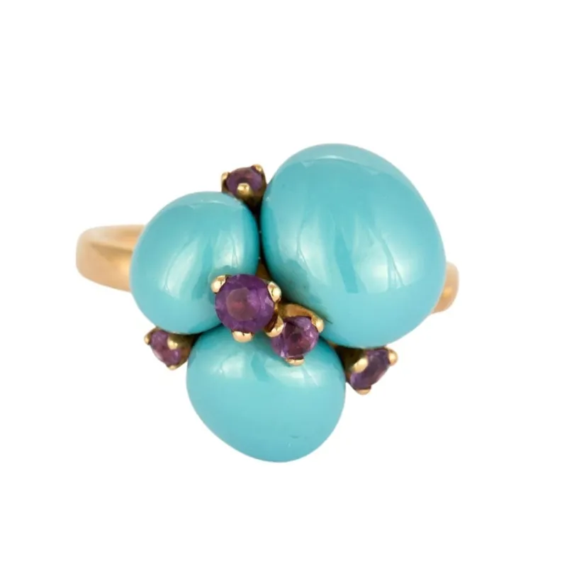 POMELLATO - Capri - Bague or jaune, cabochon de turquoise, améthystes sold by 58 Facettes