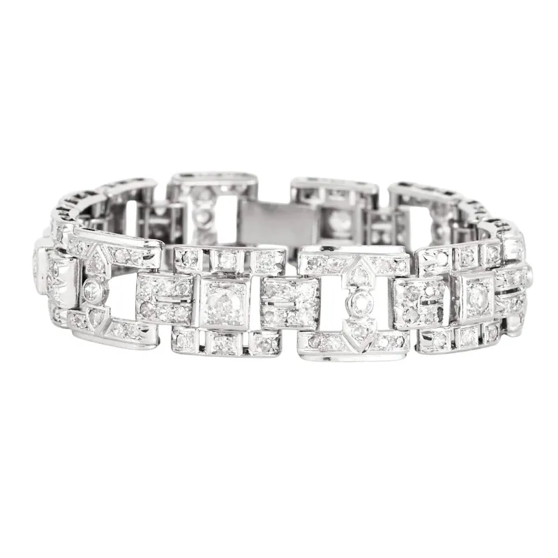 Bracelet Art Déco, or blanc et diamants sold by 58 Facettes
