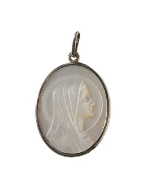 Médaille pendentif vintage Vierge nacre or blanc sold by 58 Facettes